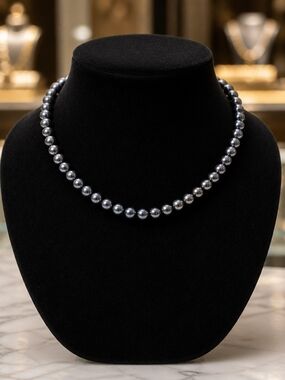 Classic Gray Blue Glass Beads Necklace - Elegant Women's Jewelry